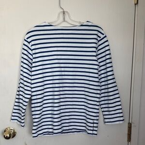 Muji White and Navy Striped Boatneck Top